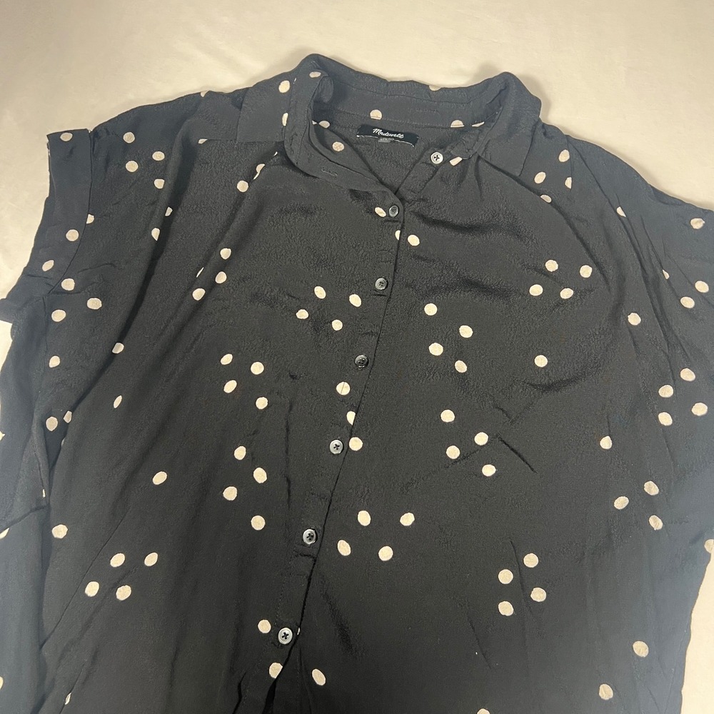 Madewell Womens Black Polka Dot Button Front Viscose Blouse Short Sleeve Small